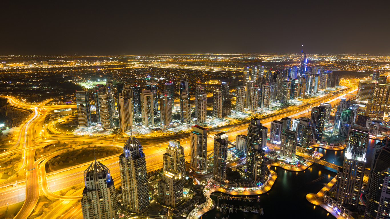 Vista Aérea de la Ciudad Durante la Noche.. Wallpaper in 1366x768 Resolution