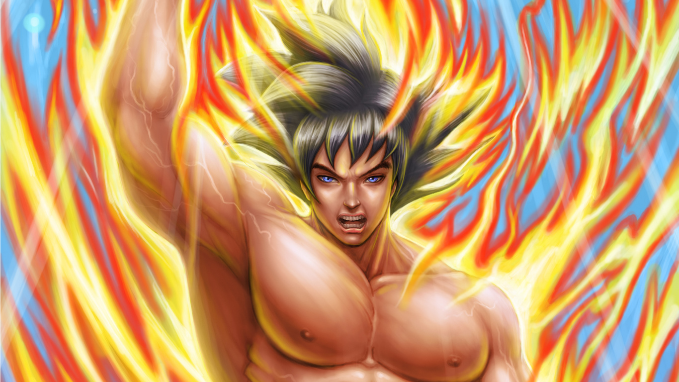 悟空, 超级龙珠, 卡通, 肉体, 艺术 壁纸 1366x768 允许