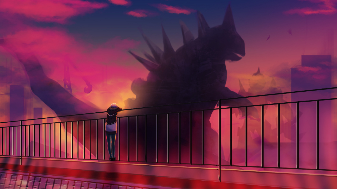 Silhouette de Chat Sur Les Balustrades Pendant le Coucher du Soleil. Wallpaper in 1280x720 Resolution