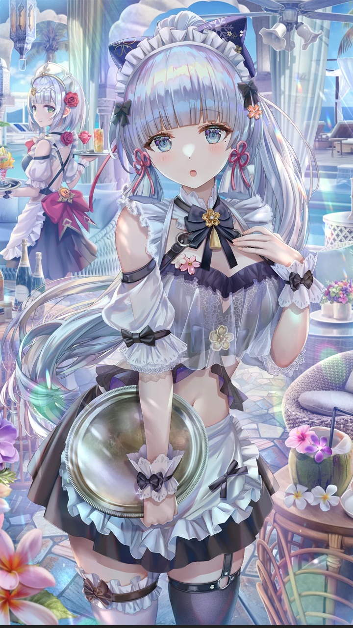 Genshin Impact 绫香女仆, Hoyolab, 卡通, 白色, 紫色的 壁纸 720x1280 允许