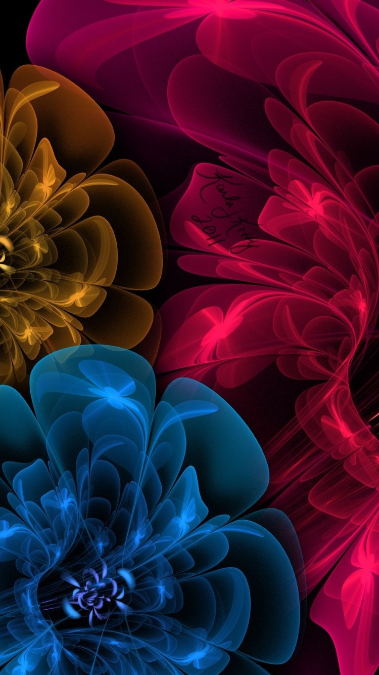 Lila Und Gelbe Blumenillustration. Wallpaper in 750x1334 Resolution