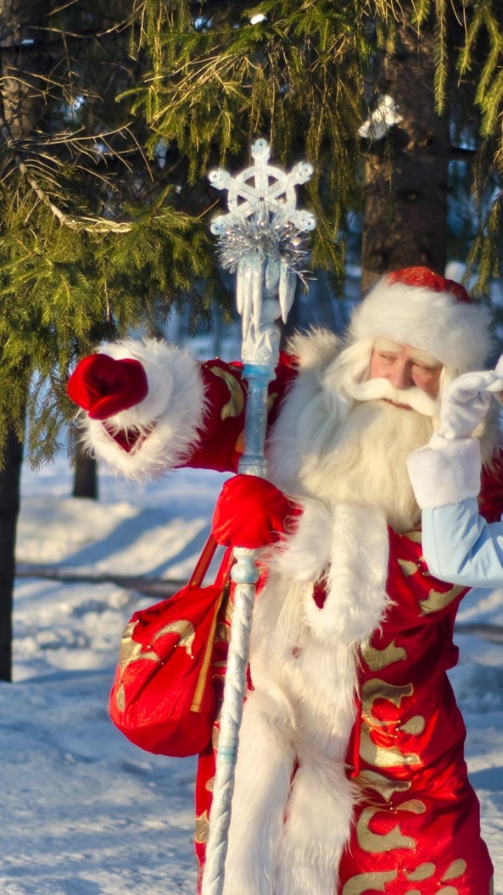 Ded Moroz, Nochevieja, Santa Claus, Invierno, Nieve. Wallpaper in 720x1280 Resolution