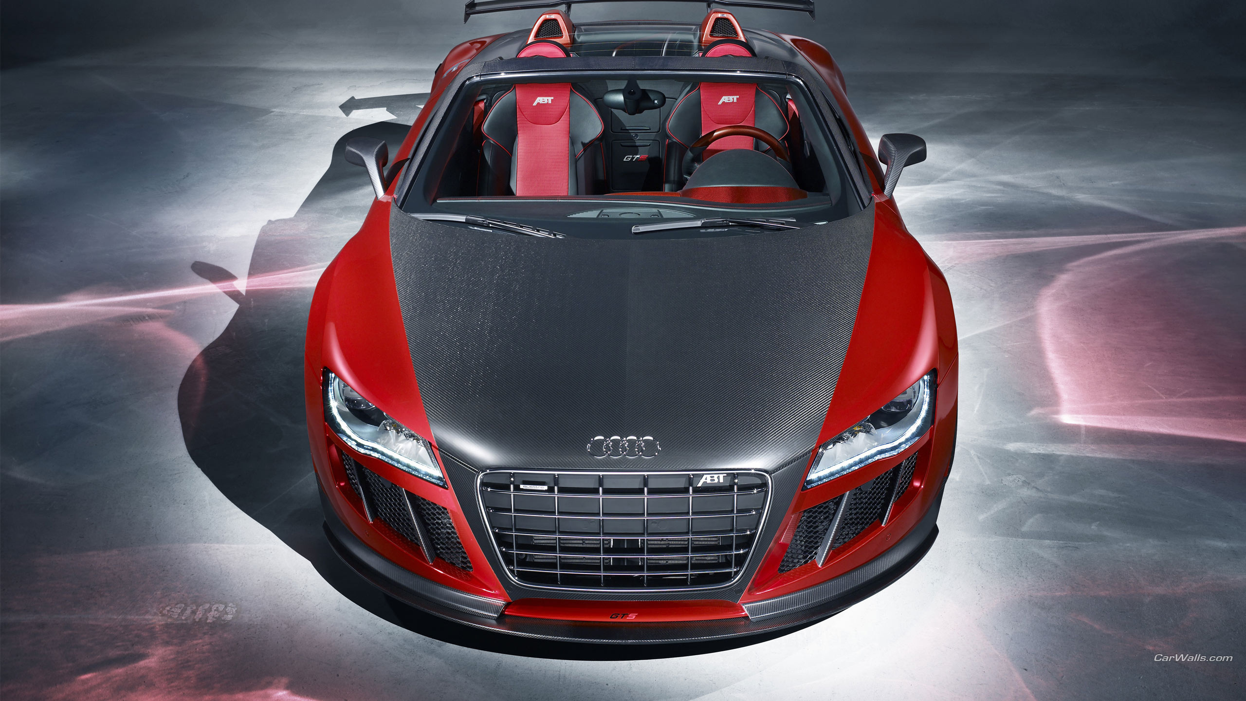 Red Audi r 8 in a White Room. Wallpaper in 2560x1440 Resolution