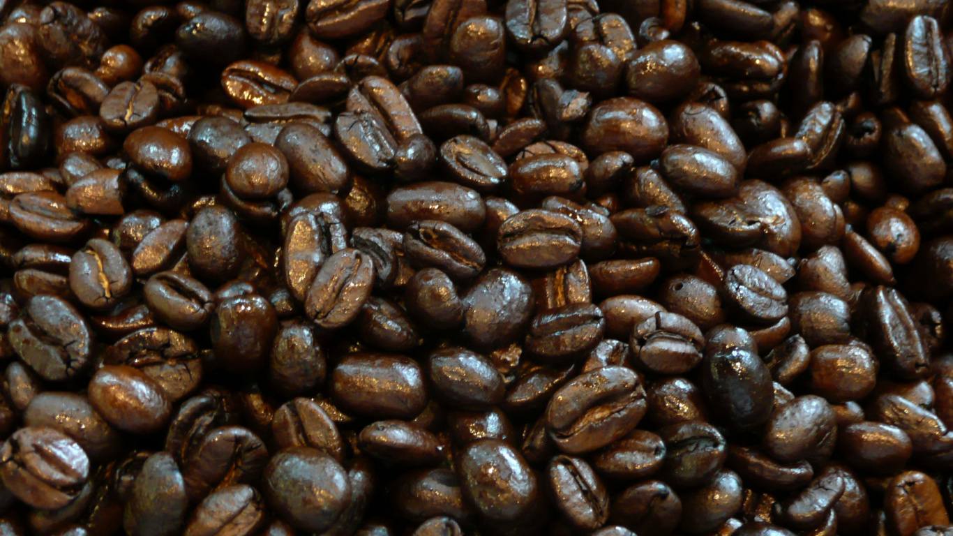 Braune Kaffeebohnen Auf Schwarzer Oberfläche. Wallpaper in 1366x768 Resolution