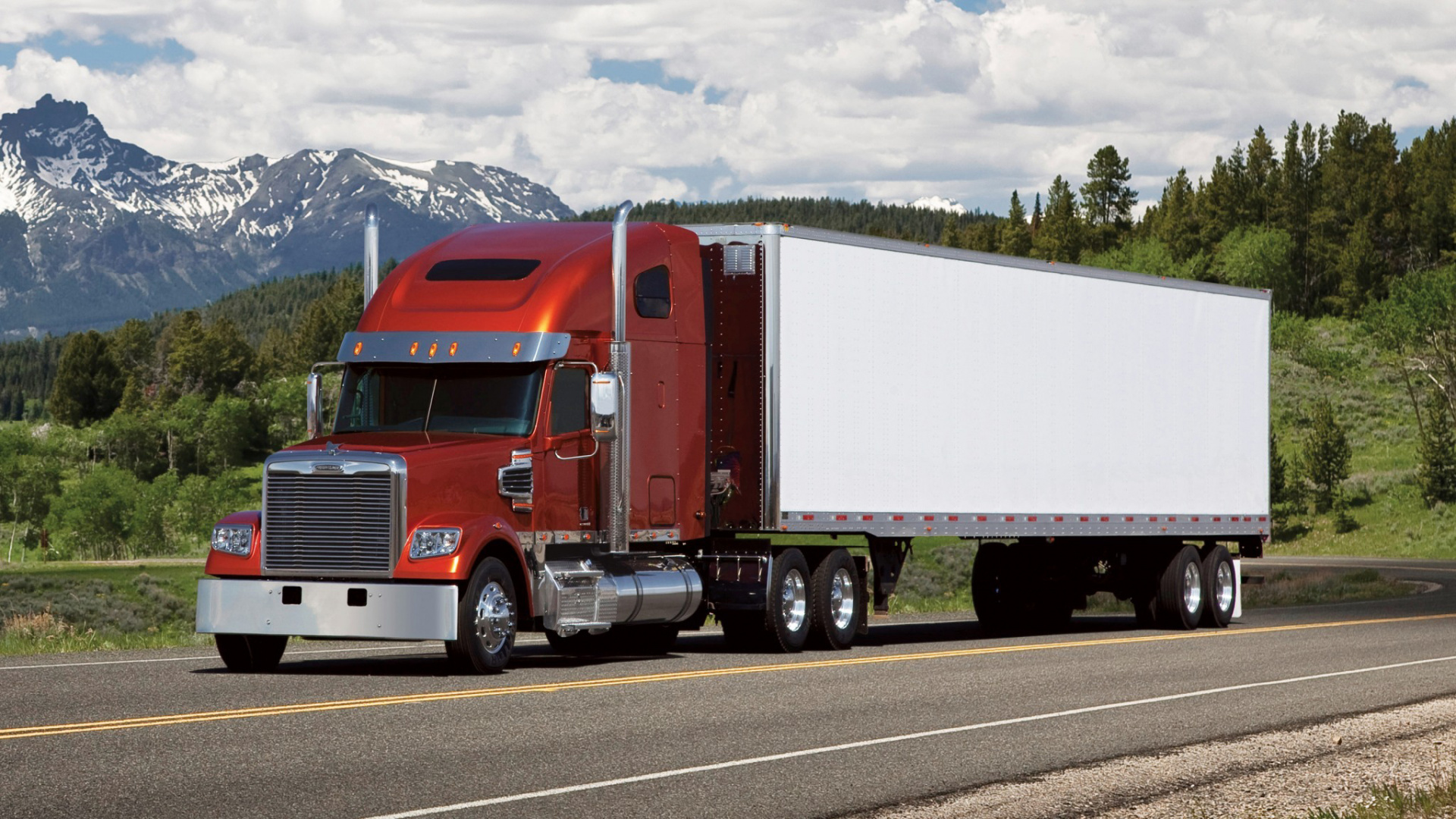 Red and White Freight Truck on Road During Daytime. Wallpaper in 1920x1080 Resolution