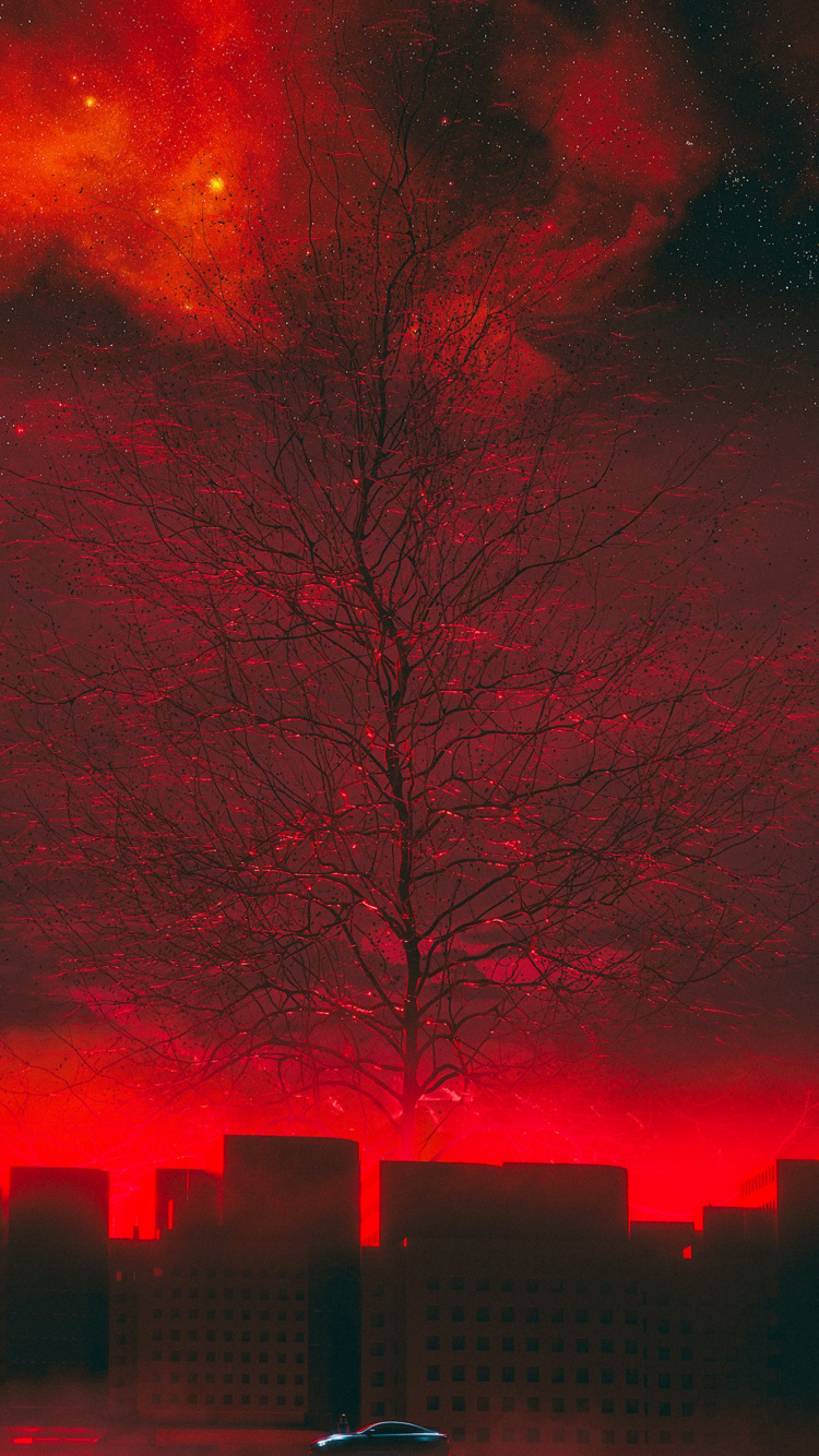 Rote Und Braune Bäume Während Der Nacht. Wallpaper in 750x1334 Resolution