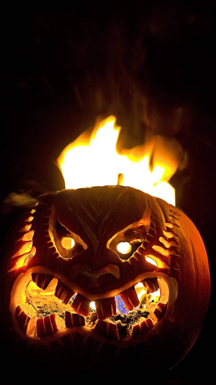 万圣节, 杰克o灯笼, 橙色, Calabaza, 壁球 壁纸 750x1334 允许