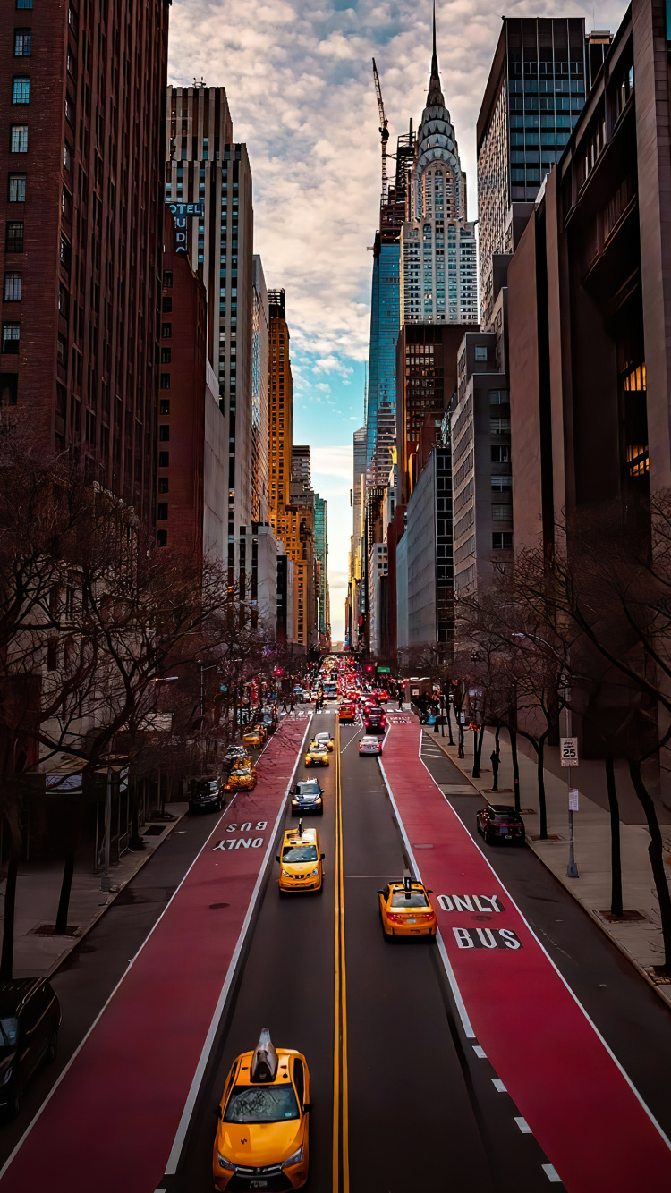 Tudor City Greens, Building, Skyscraper, Cars, Light. Wallpaper in 750x1334 Resolution