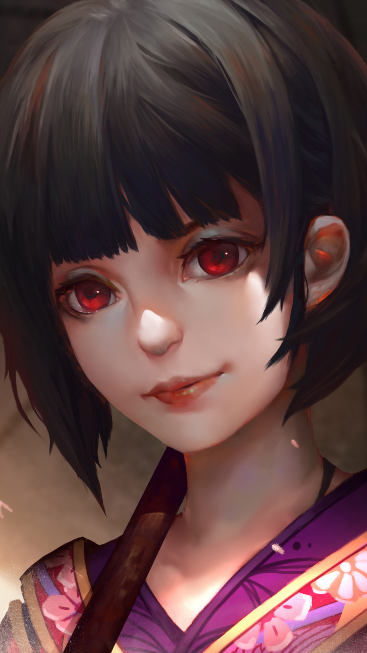 Schwarzhaarige Mädchen Anime Charakter. Wallpaper in 750x1334 Resolution