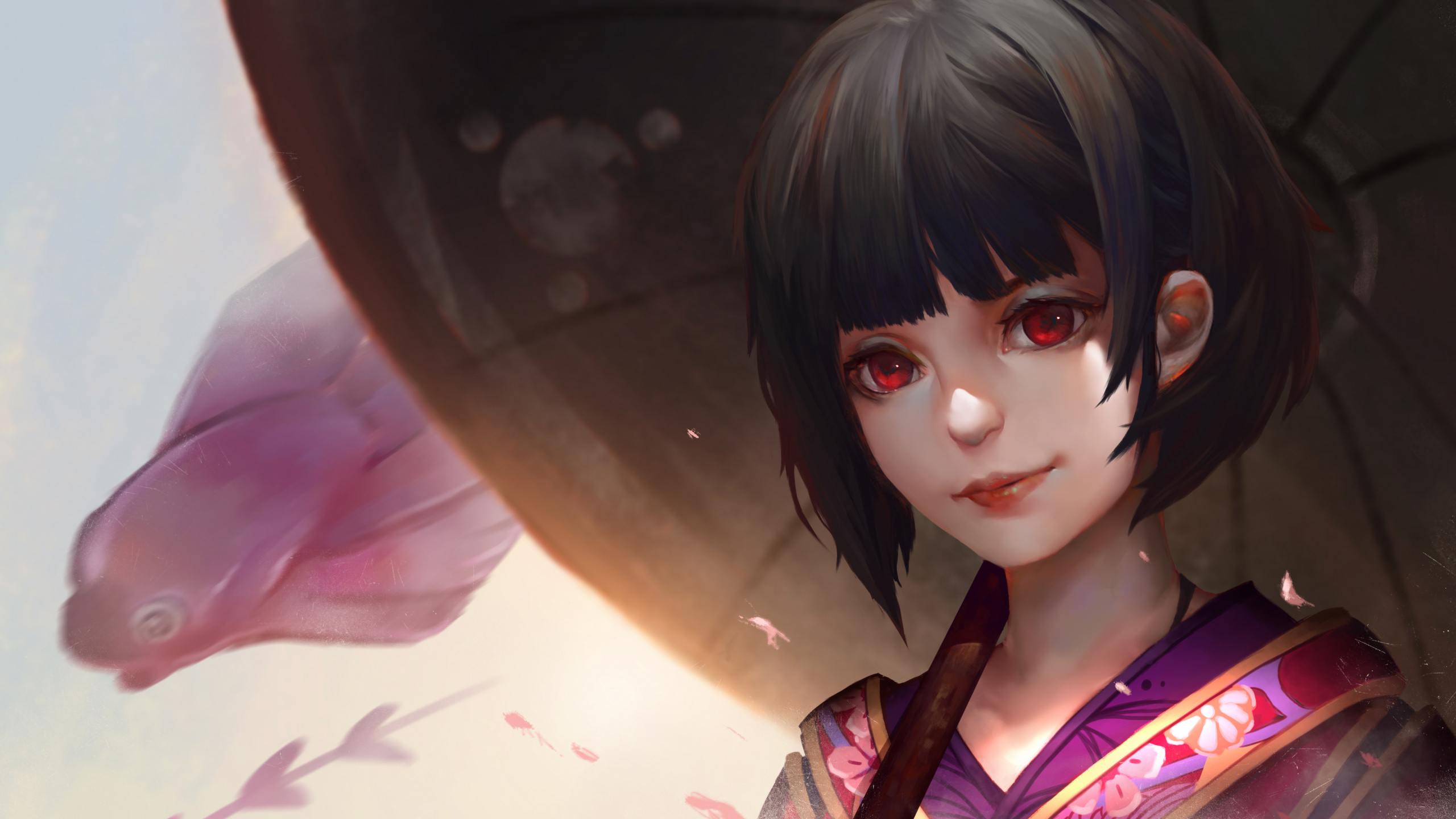 Black Haired Girl Anime Character. Wallpaper in 2560x1440 Resolution