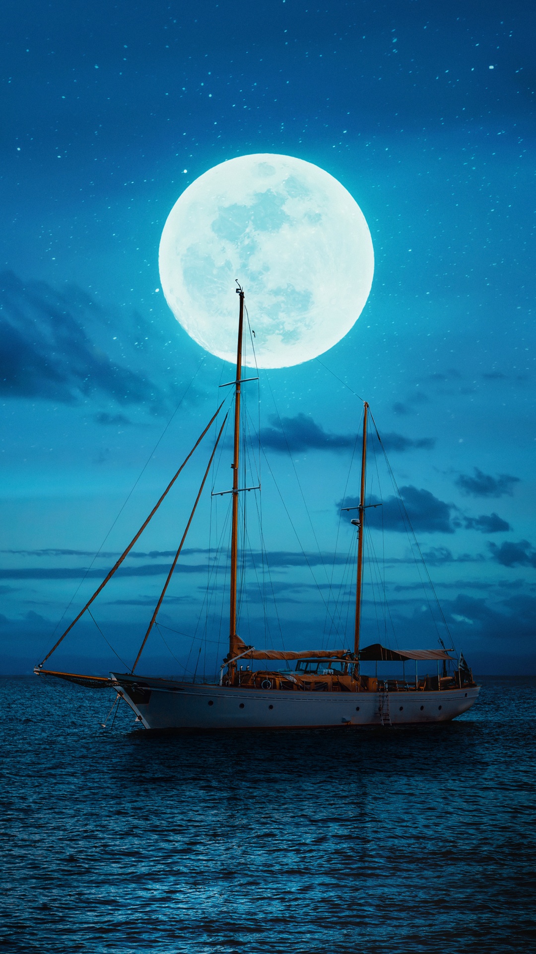 Natur, Wasser, Boot, Mond, Blau. Wallpaper in 1080x1920 Resolution