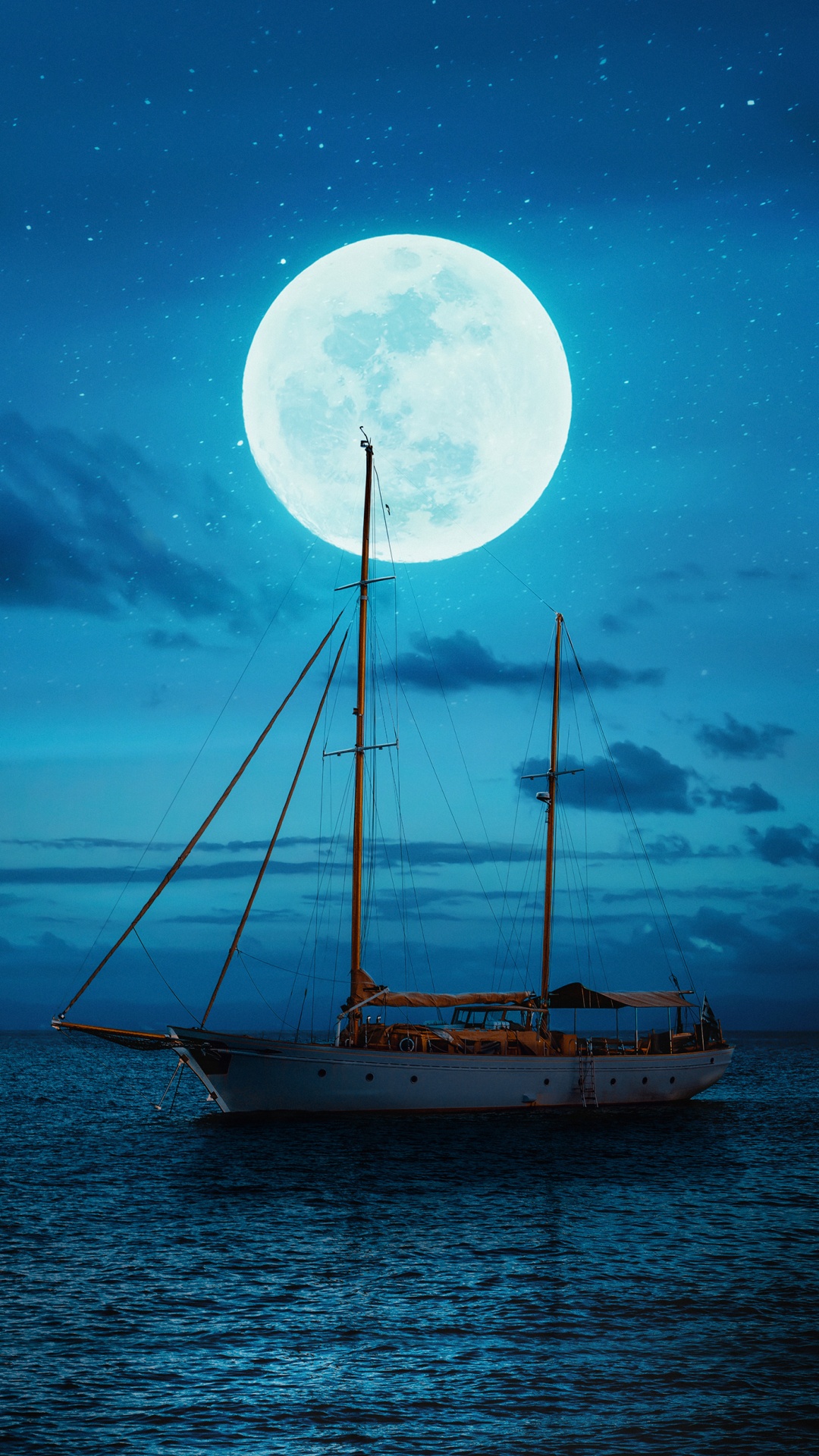 Nature, Water, Boat, Moon, Blue. Wallpaper in 1080x1920 Resolution