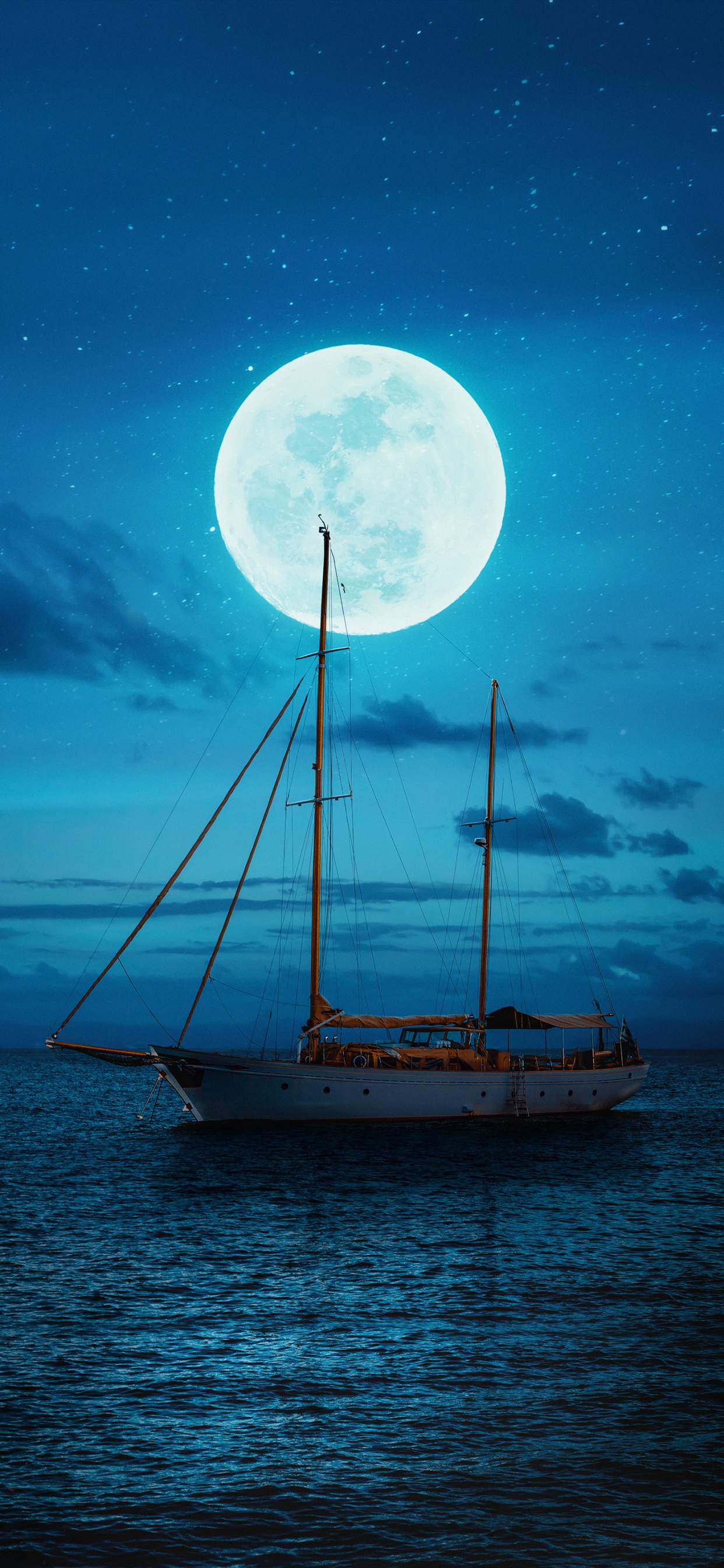 Nature, Water, Boat, Moon, Blue. Wallpaper in 1242x2688 Resolution