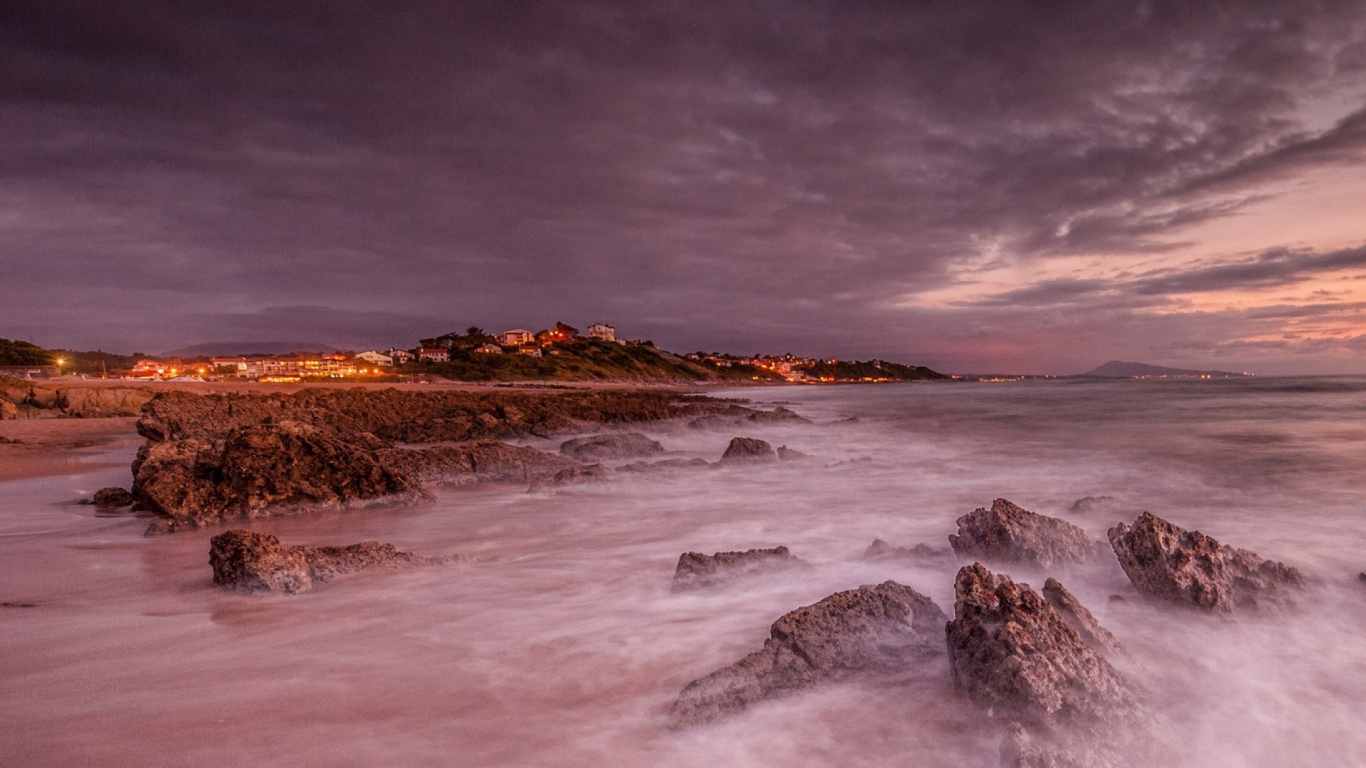 大海, 海岸, 海洋, 日落, 地平线 壁纸 1366x768 允许