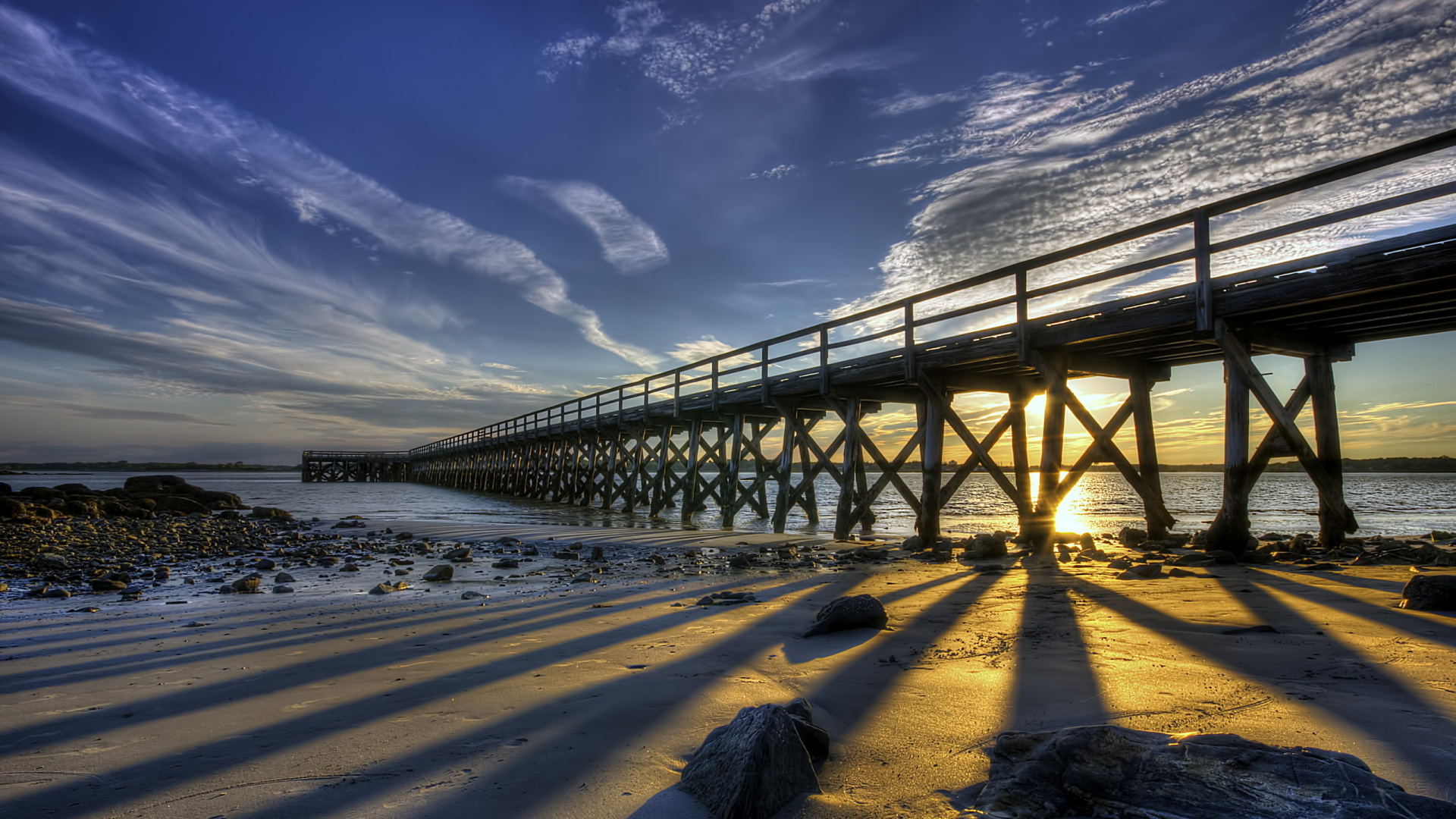 Brown Wooden Bridge Under Blue Sky During Daytime. Wallpaper in 1920x1080 Resolution