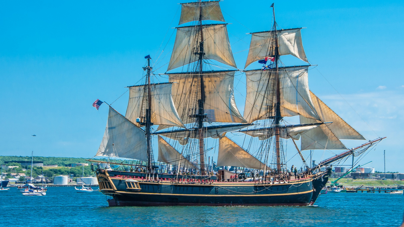 扬帆, 高船, Barquentine, 旗舰, 东indiaman 壁纸 1366x768 允许