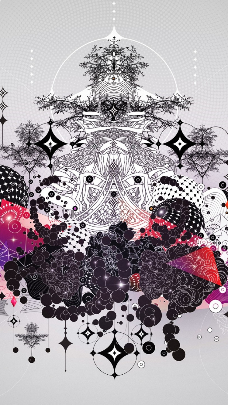 Illustration de Crâne et Étoile en Noir et Blanc. Wallpaper in 750x1334 Resolution