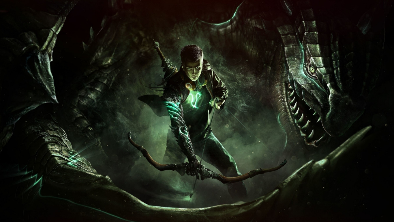 Man in Green and Black Suit Holding Black and White Bird Illustration. Wallpaper in 1366x768 Resolution