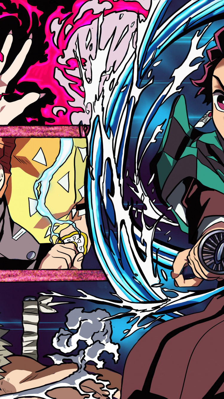 Anime, Kamado Tanjiro, Tanjiro Kamado, Nezuko Kamado, Inosuke Hashibira. Wallpaper in 750x1334 Resolution
