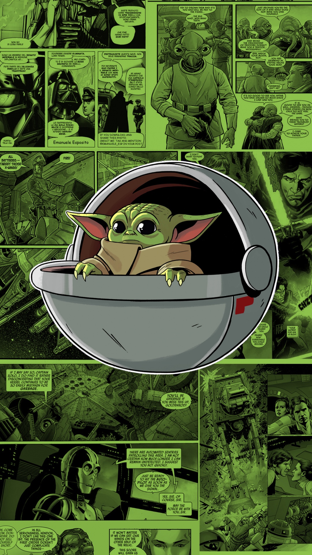 Grogu, Yoda, Star Wars, Trilogía Original de Star Wars, Verde. Wallpaper in 1080x1920 Resolution