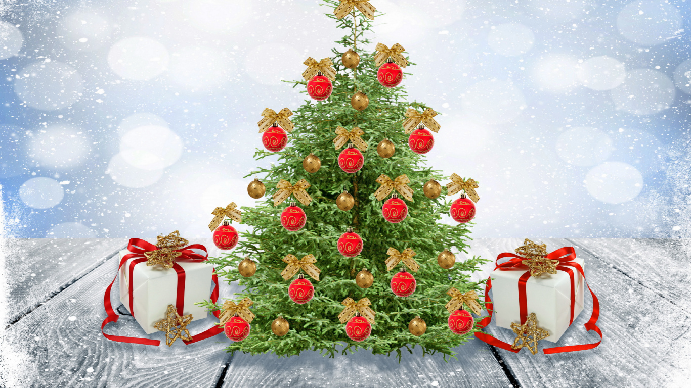 New Year, Christmas Day, Santa Claus, Christmas Tree, Christmas Decoration. Wallpaper in 1366x768 Resolution