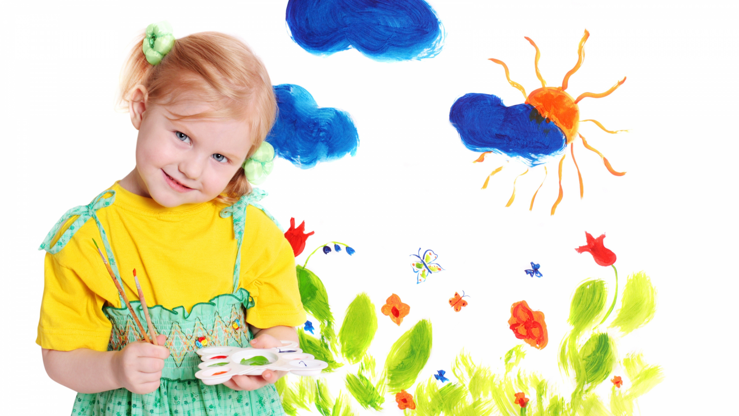 Acuarela, Niño de Arte, Juego, Bebé, Felicidad. Wallpaper in 2560x1440 Resolution