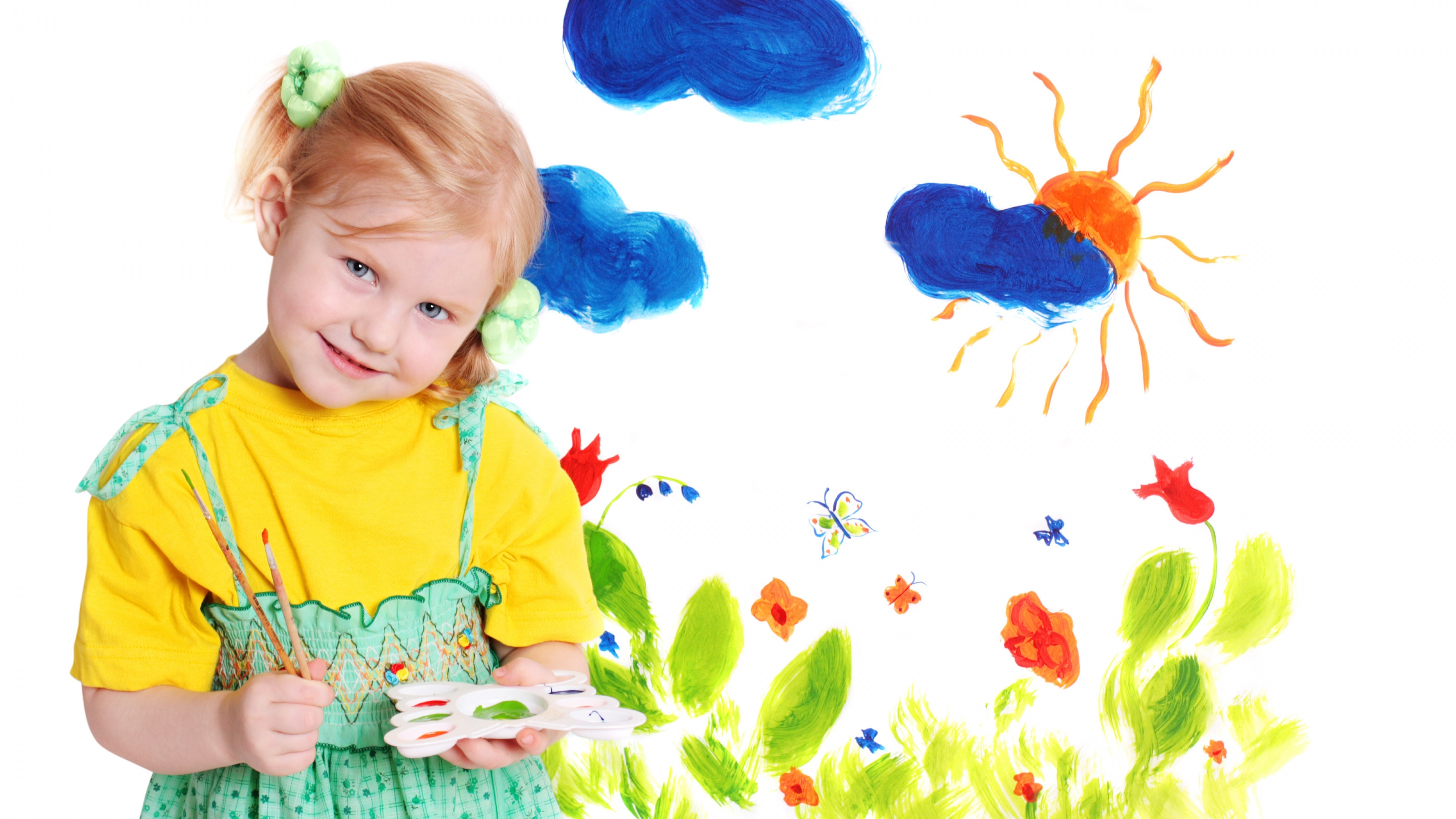 Acuarela, Niño de Arte, Juego, Bebé, Felicidad. Wallpaper in 3840x2160 Resolution