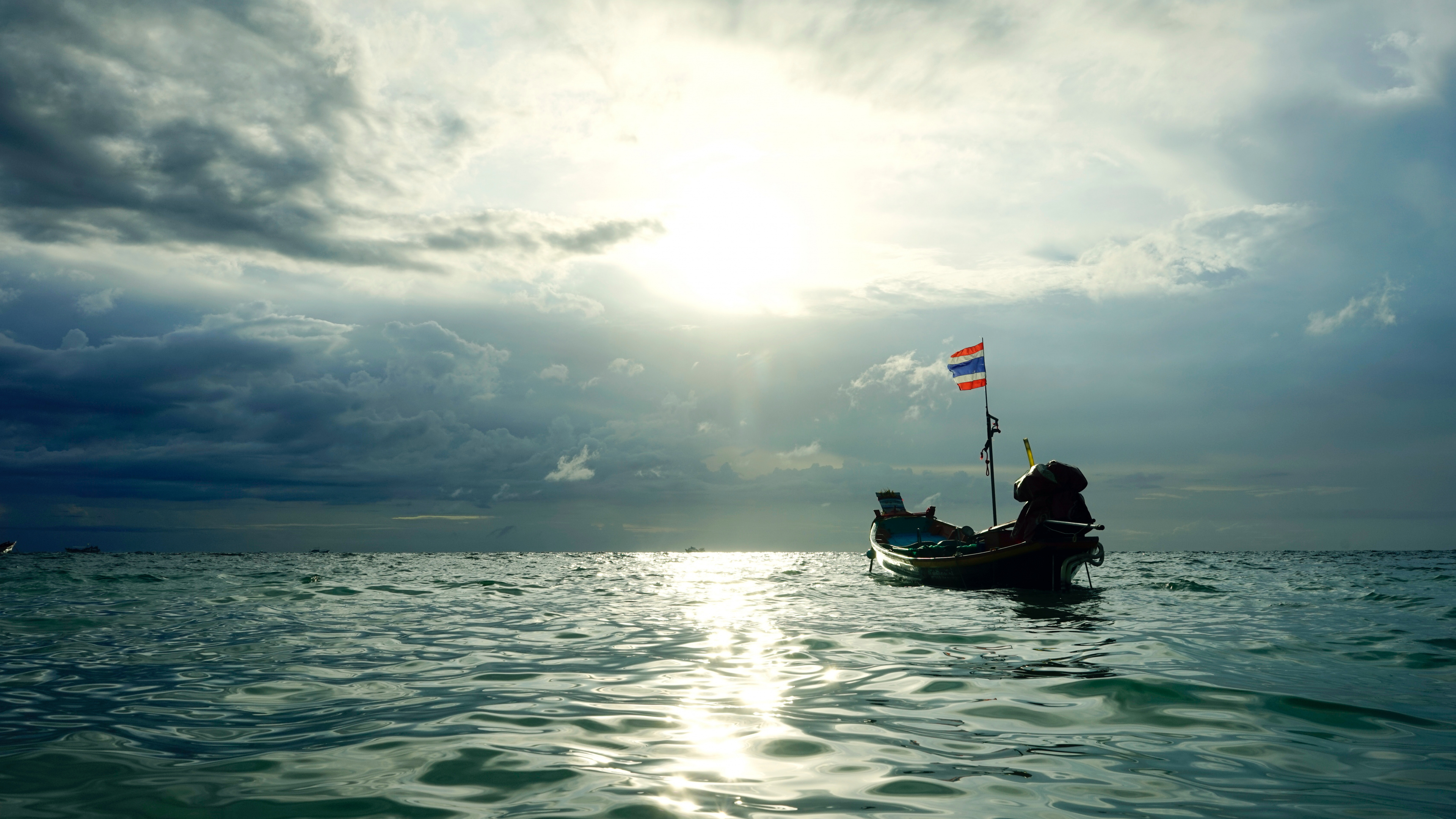 Sea, Water, Ocean, Horizon, Boat. Wallpaper in 3840x2160 Resolution