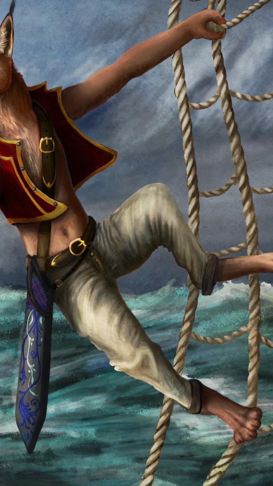 Woman in Red and Brown Dress Holding Sword Illustration. Wallpaper in 1080x1920 Resolution