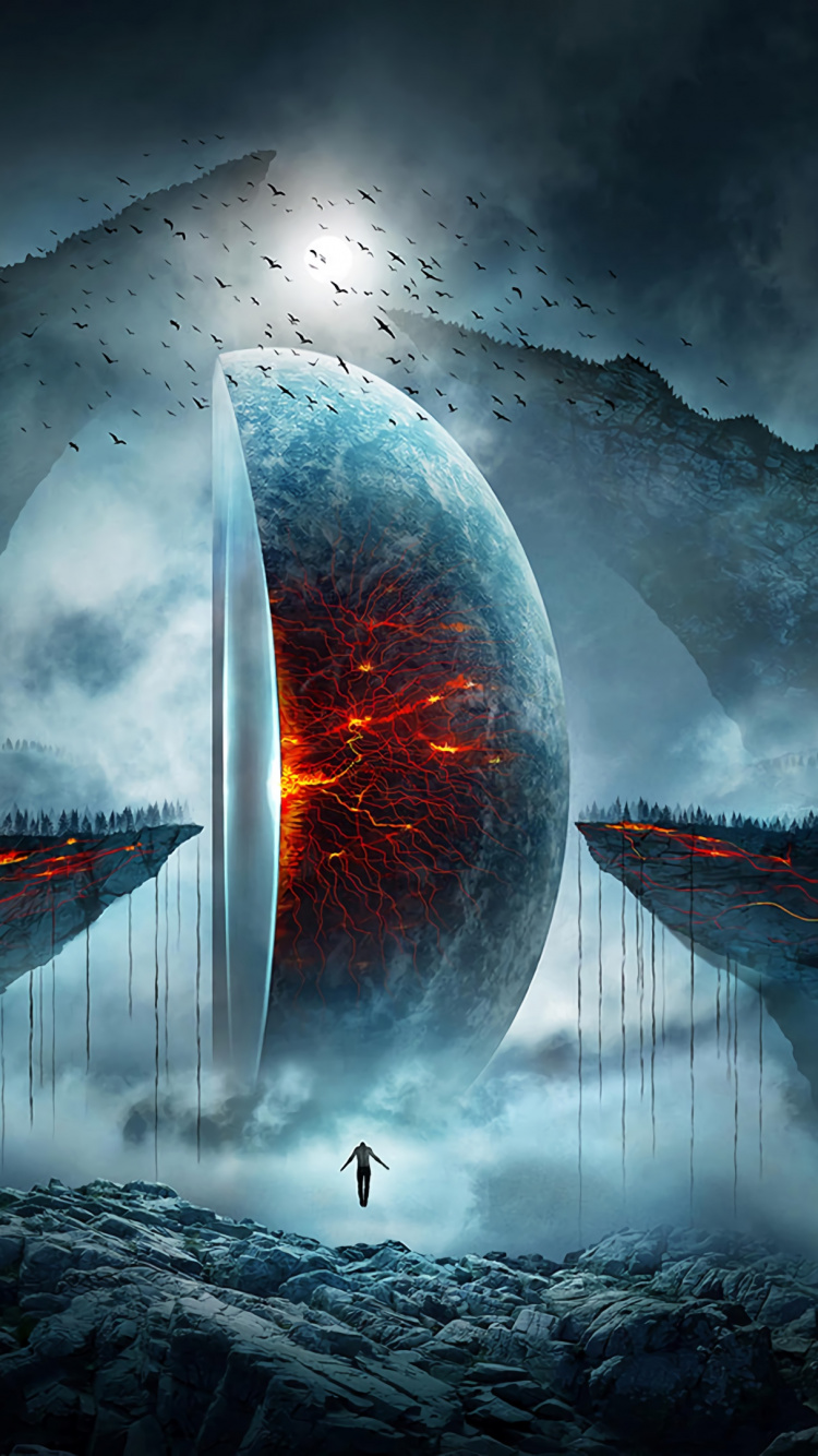 Mann Steht Auf Felsformation Unter Sternennacht. Wallpaper in 750x1334 Resolution