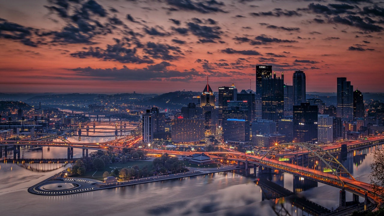 Skyline Der Stadt Bei Nacht Night. Wallpaper in 1280x720 Resolution