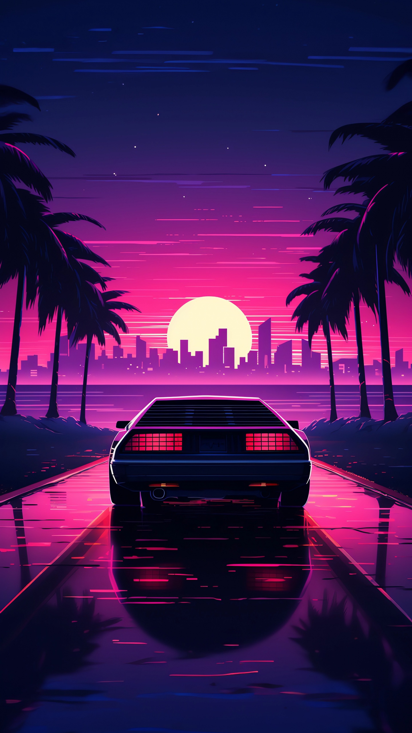 Lighting, Synthwave, Painting, World, Nature. Wallpaper in 1440x2560 Resolution