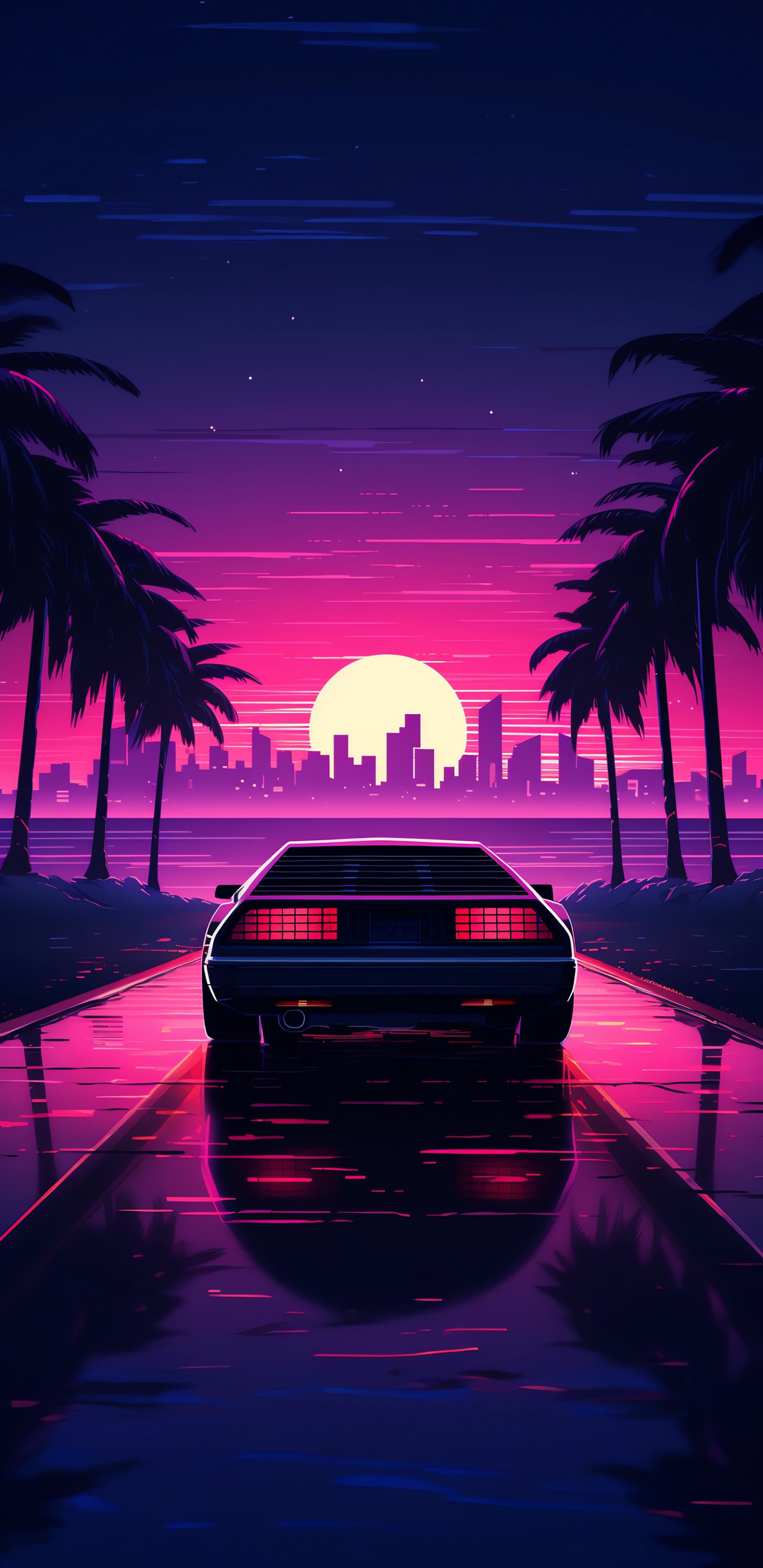 Synthwave, Malerei, Natur, Automotive Lighting, Architektur. Wallpaper in 1440x2960 Resolution