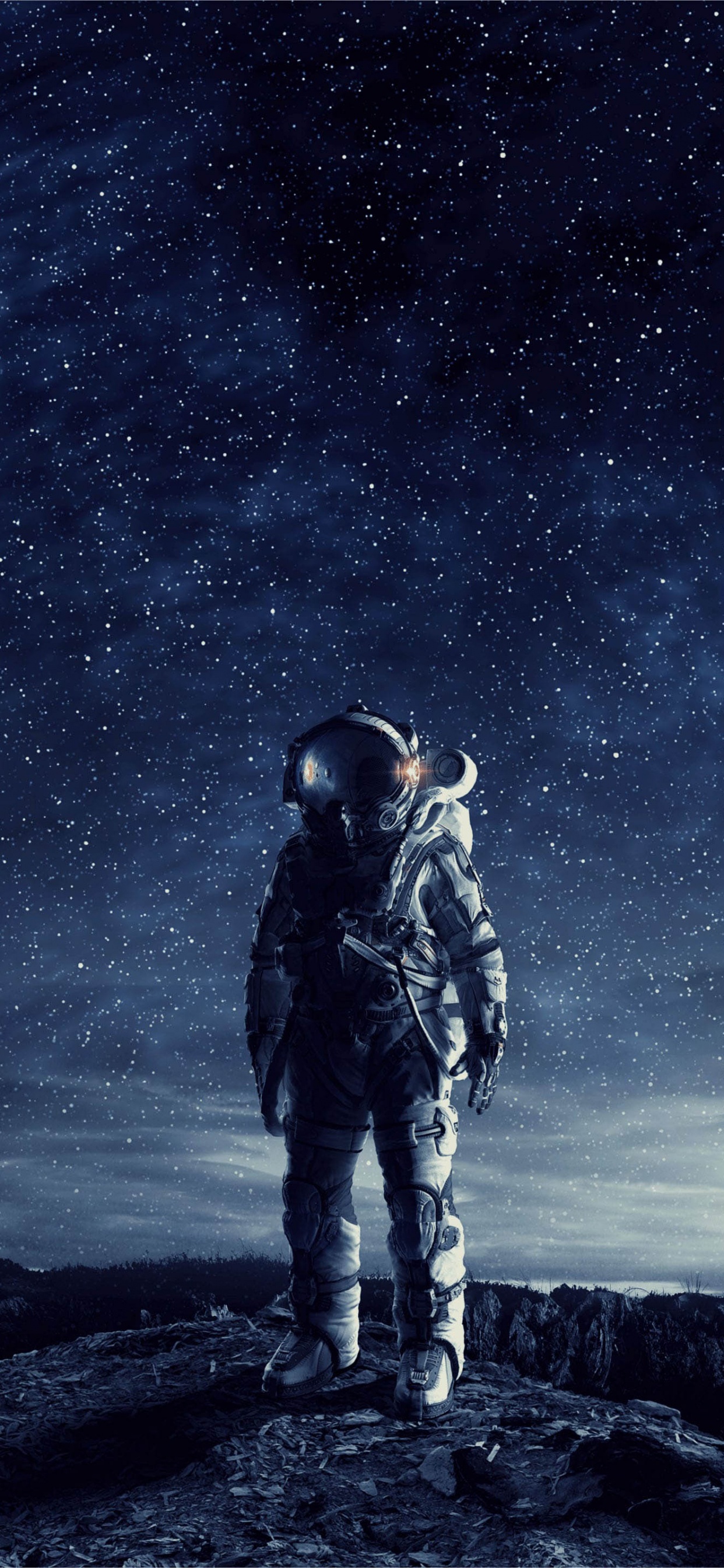 Homme en Veste Noire Debout Sur un Rocher Sous la Nuit Étoilée. Wallpaper in 1242x2688 Resolution