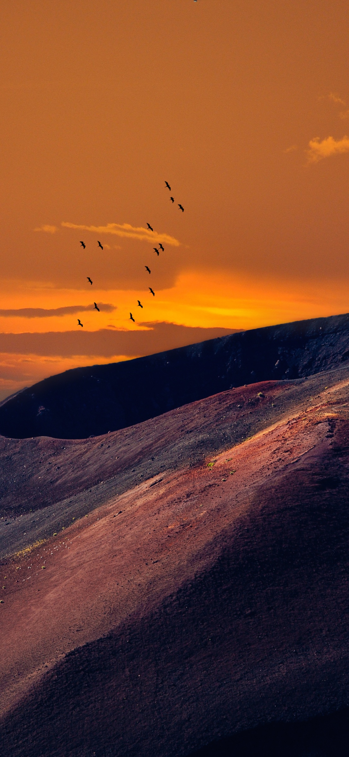 Volcán, Naturaleza, Puesta, Naranja, Afterglow. Wallpaper in 1125x2436 Resolution