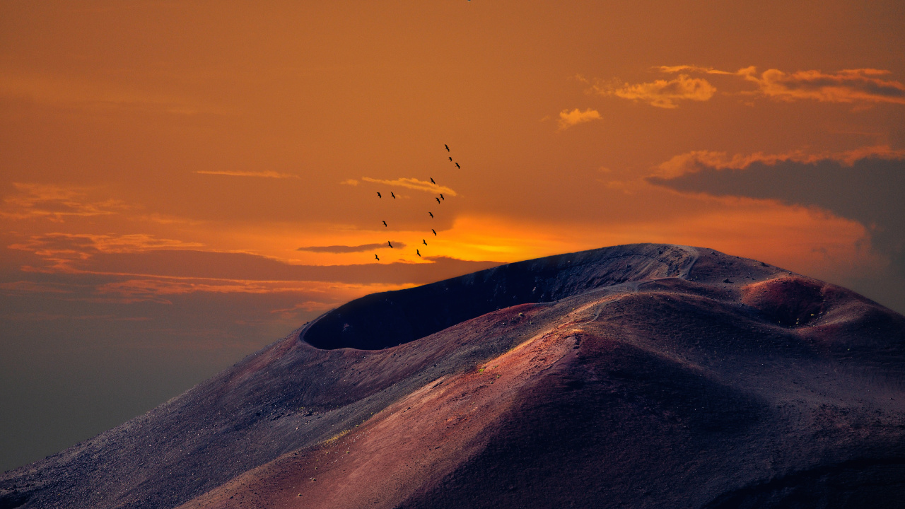 Volcán, Naturaleza, Puesta, Naranja, Afterglow. Wallpaper in 1280x720 Resolution