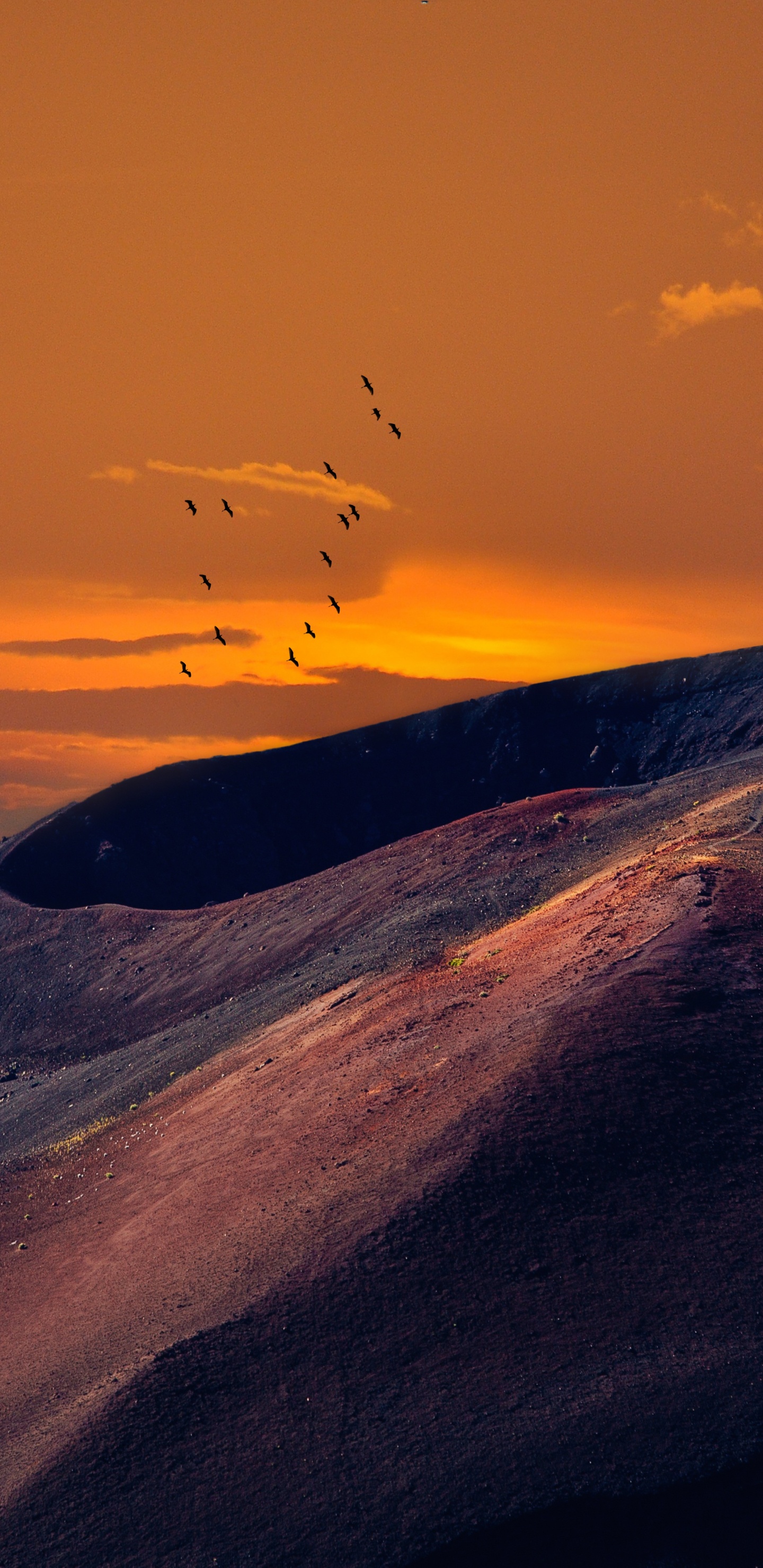 Volcán, Naturaleza, Puesta, Naranja, Afterglow. Wallpaper in 1440x2960 Resolution