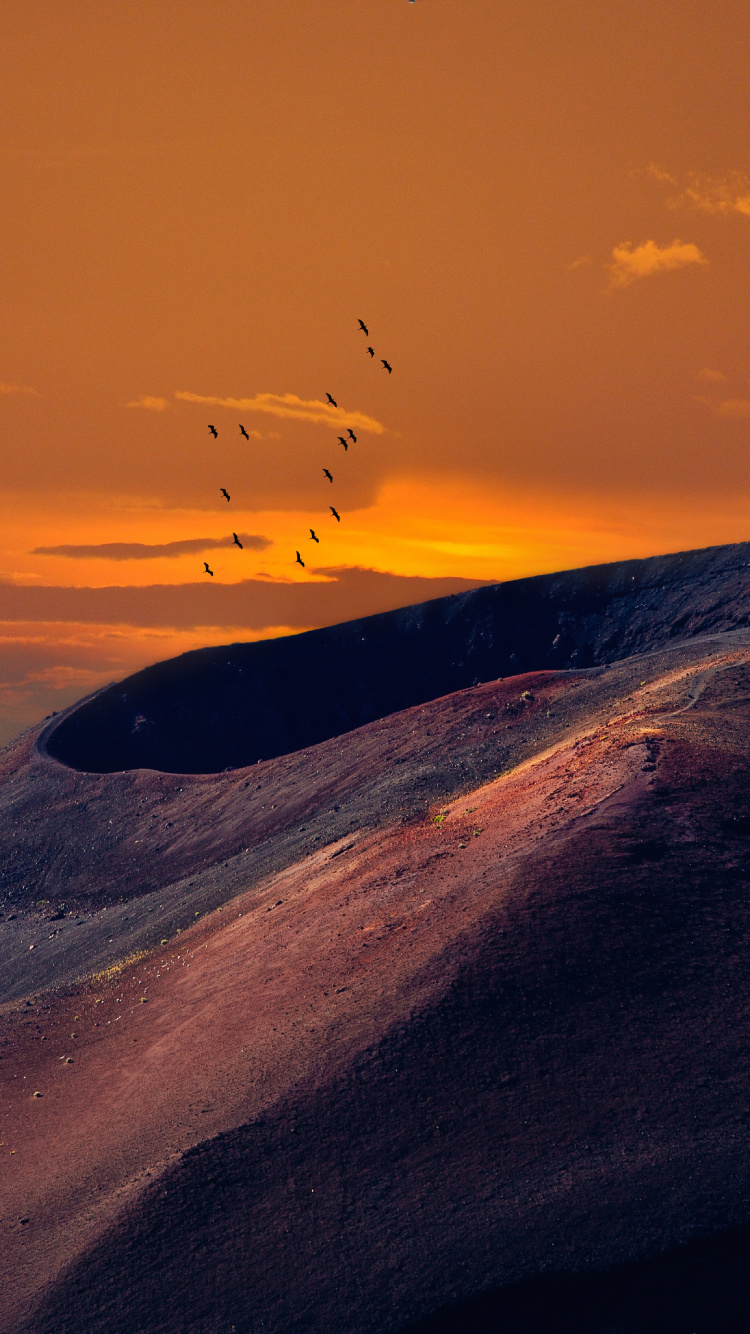 Volcan, Nature, Horizon, Orange, Afterglow. Wallpaper in 750x1334 Resolution