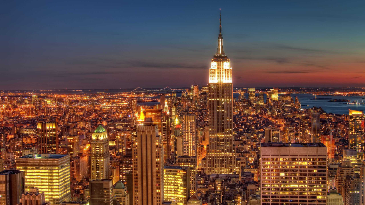 Skyline Der Stadt Bei Nacht Night. Wallpaper in 1280x720 Resolution