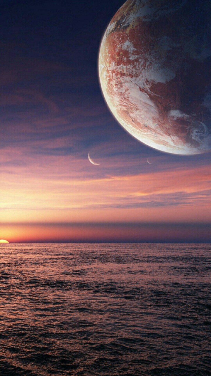 Horizont, Mond, Natur, Atmosphäre, Meer. Wallpaper in 720x1280 Resolution