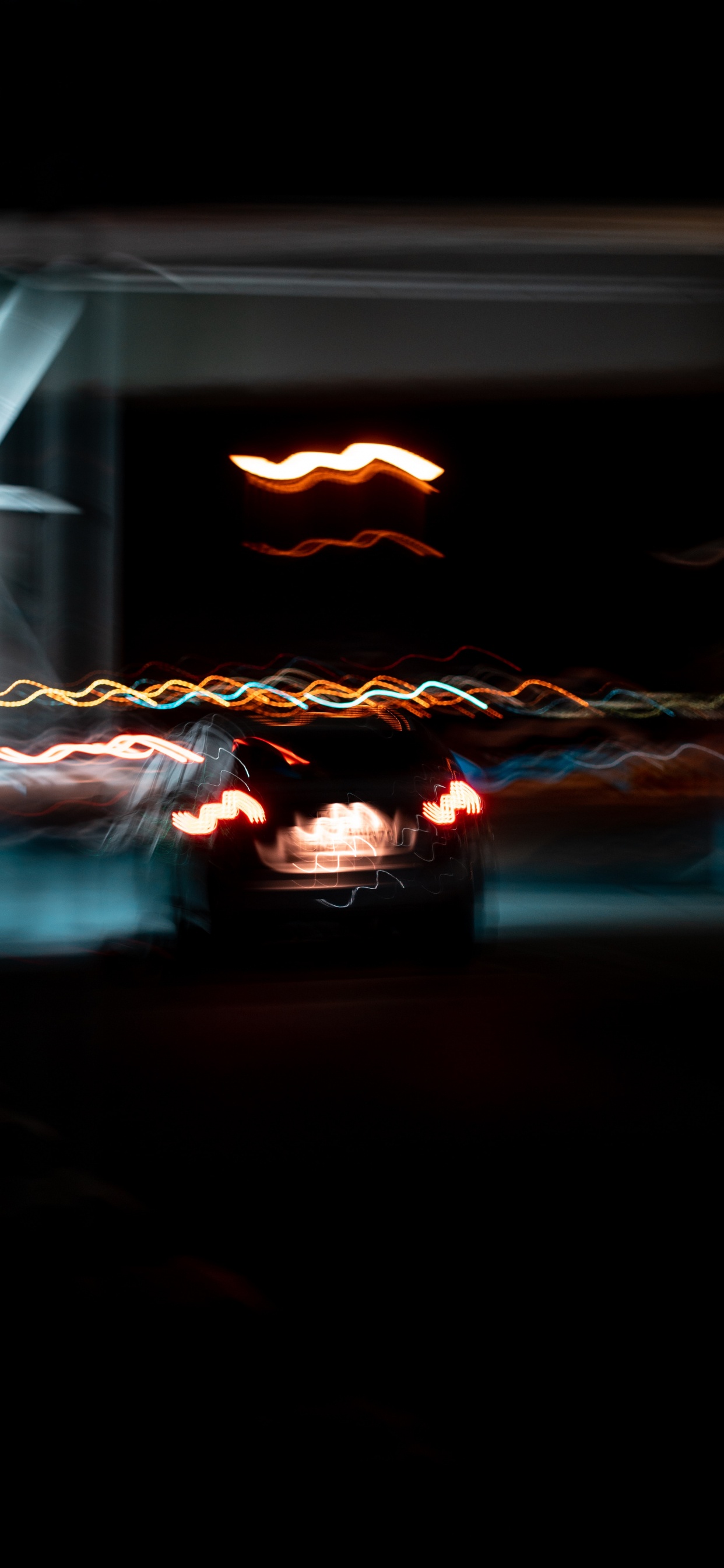 Blue and Red Lighted Tunnel. Wallpaper in 1242x2688 Resolution