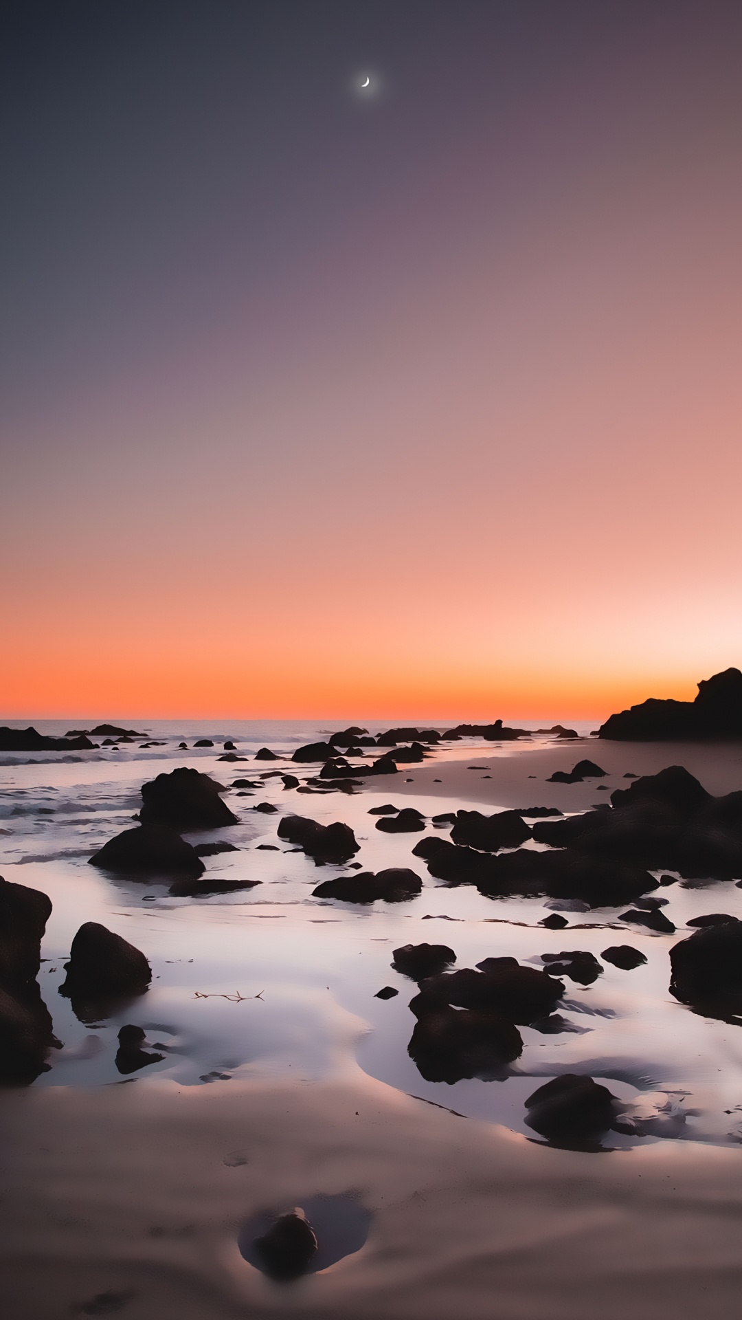 Beach, Rock, Nature, Water, Afterglow. Wallpaper in 1080x1920 Resolution