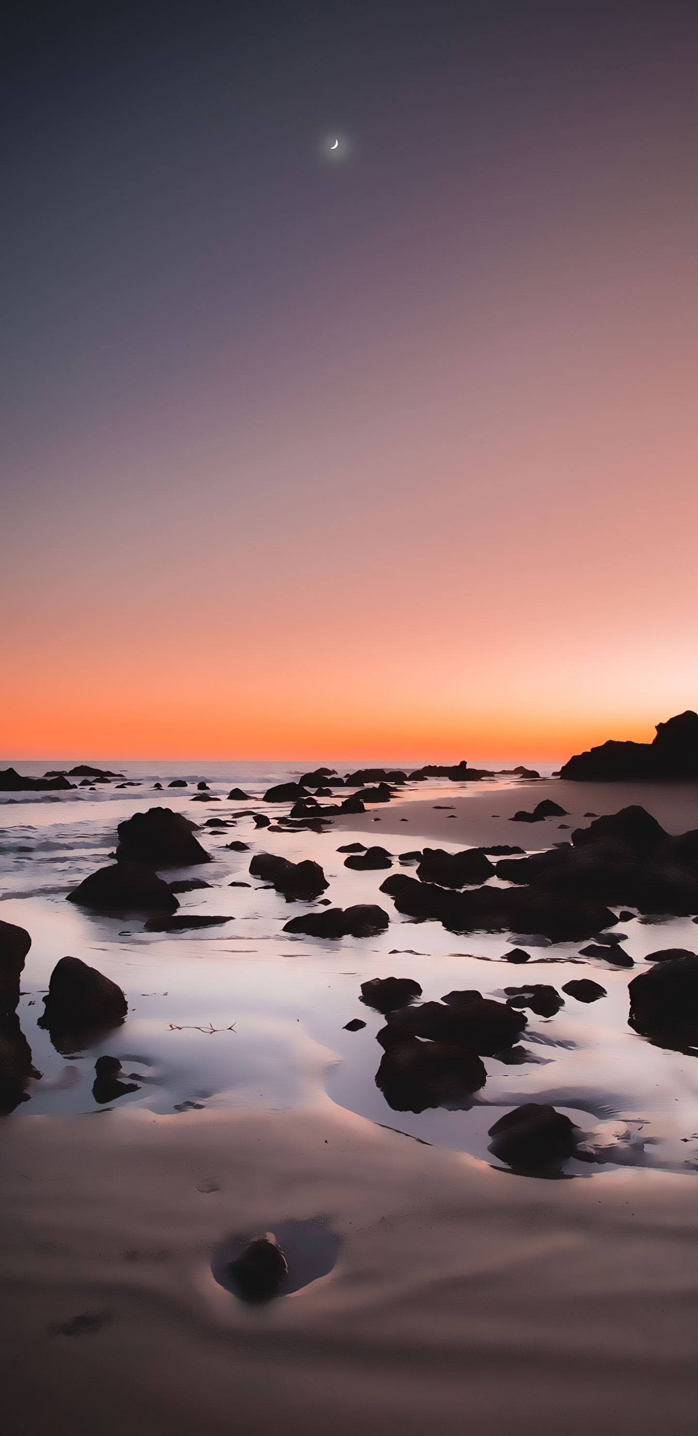 Strand, Rock, Natur, Wasser, Afterglow. Wallpaper in 1440x2960 Resolution