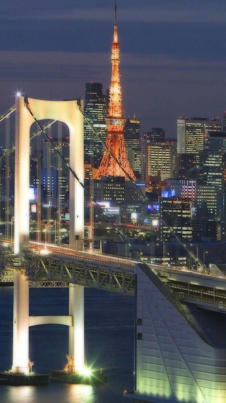 东京塔, 彩虹桥, 城市景观, 城市, 天际线 壁纸 750x1334 允许