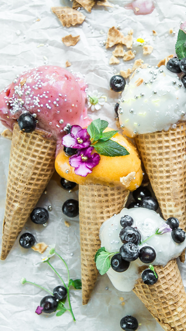Assorted Ice Cream Cone With Assorted Flavor Ice Cream Cone. Wallpaper in 750x1334 Resolution