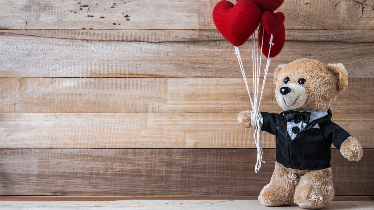 Teddybär, Stofftier, Spielzeug, Liebe, Herzen. Wallpaper in 1280x720 Resolution