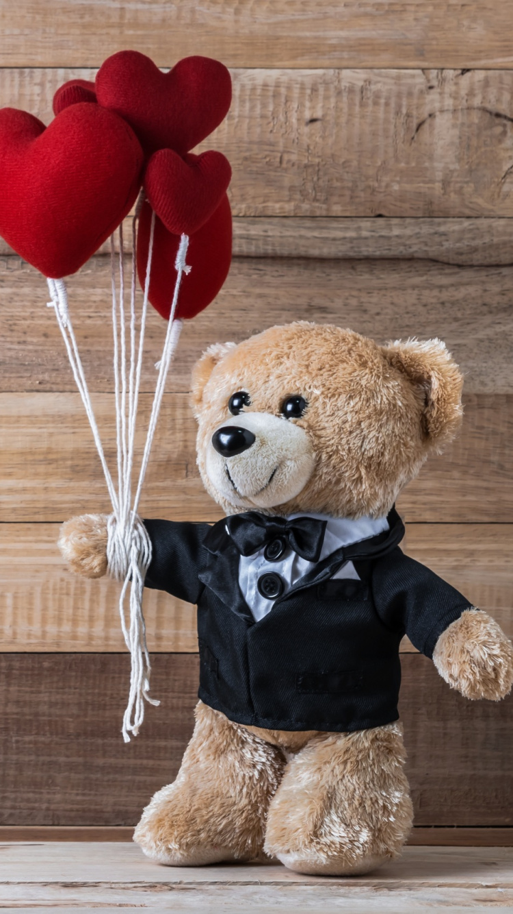 Teddy Bear, Stuffed Toy, Toy, Love, Heart. Wallpaper in 750x1334 Resolution