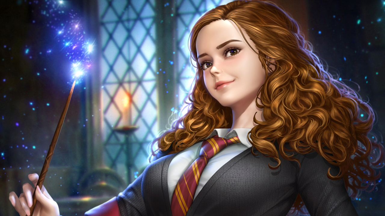 Harry Potter, Hermione Granger, Emma Charlotte Duerre Watson, El Profesor Albus Dumbledore, Peinado. Wallpaper in 1280x720 Resolution
