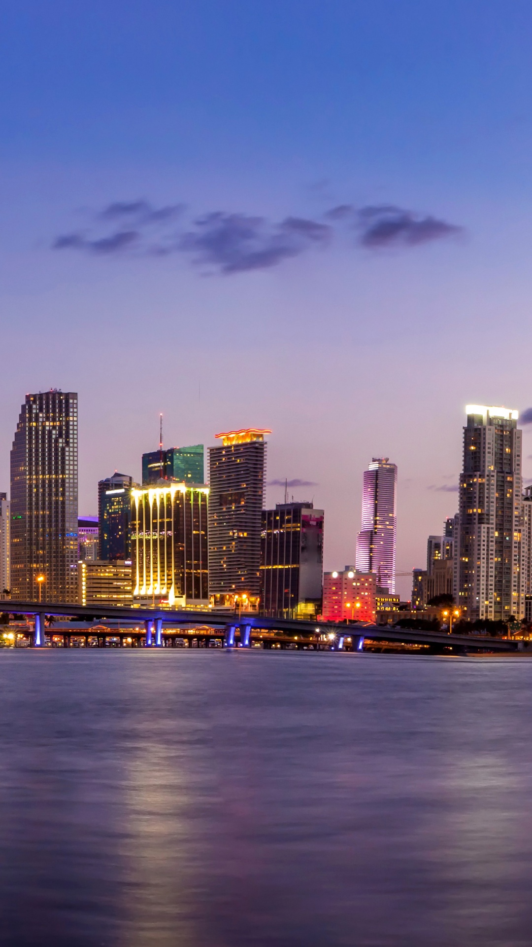 City Skyline Across Body of Water During Night Time. Wallpaper in 1080x1920 Resolution