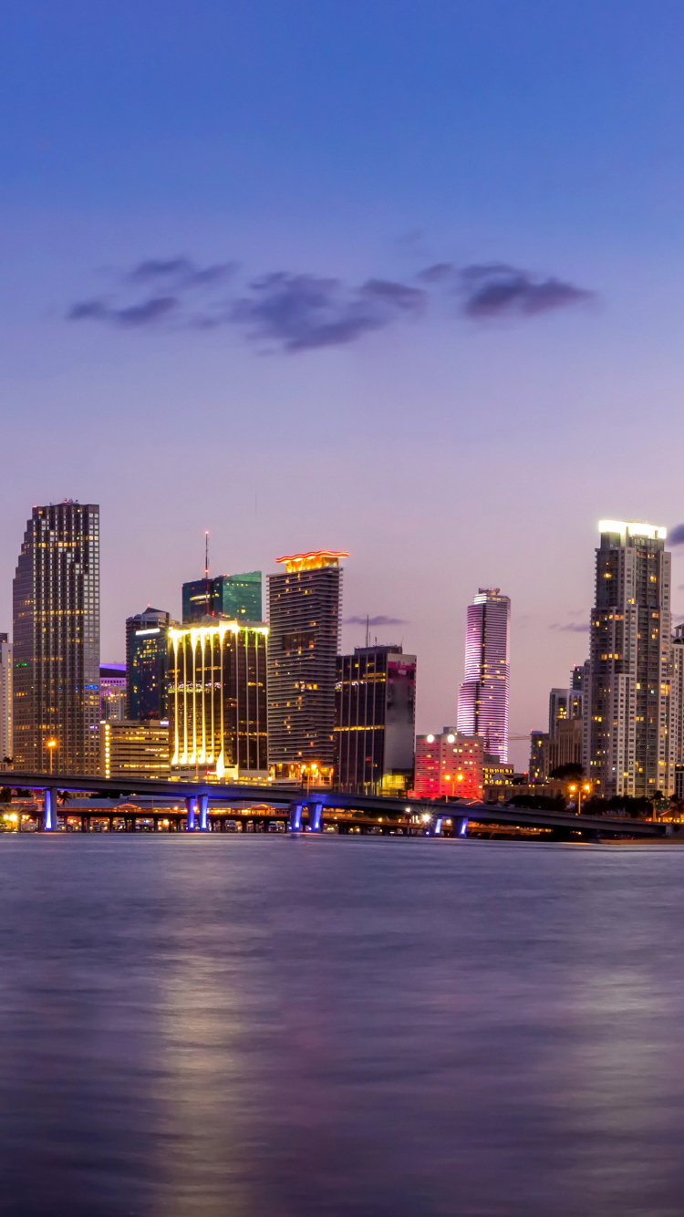 City Skyline Across Body of Water During Night Time. Wallpaper in 750x1334 Resolution